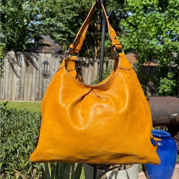 COACH Leather Solid Mustard Gold Satchel Purse  Large 3 Compartment Bag - Picture 1 of 15